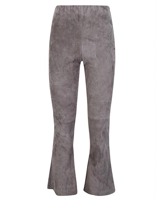 Via Masini 80 Gray Cropped Flared Suede Trousers