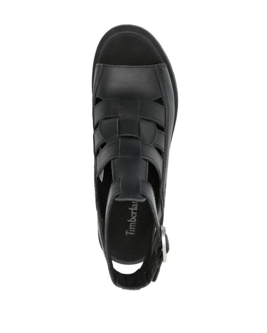 Timberland Black 100mm Logo-debossed Leather Sandals