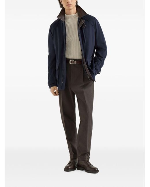 Brunello Cucinelli Blue Wool Caban Coat for men