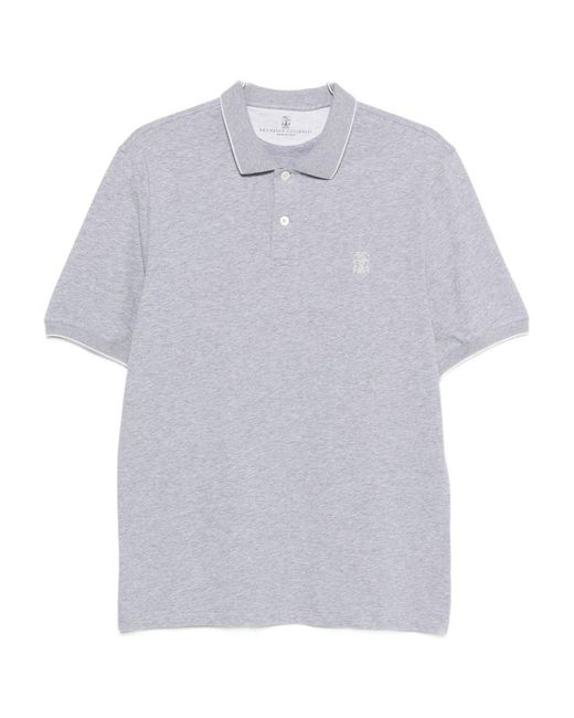 Brunello Cucinelli White Logo Cotton Polo Shirt for men