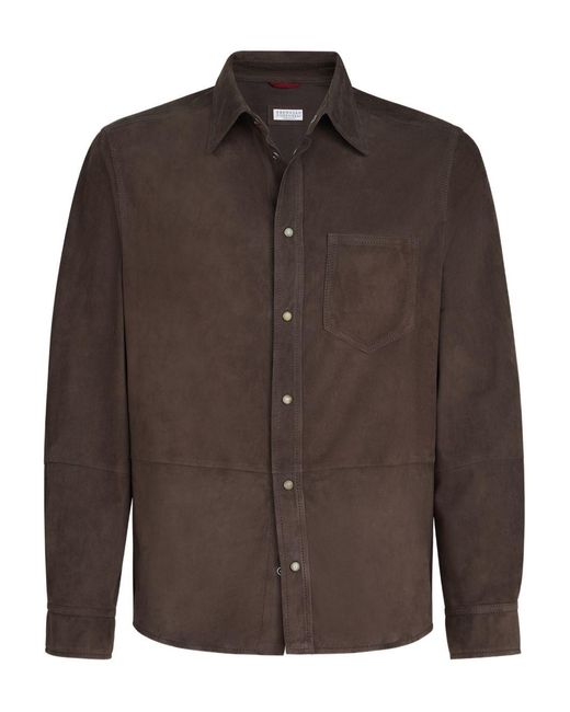 Brunello Cucinelli Brown Leather Shirt for men