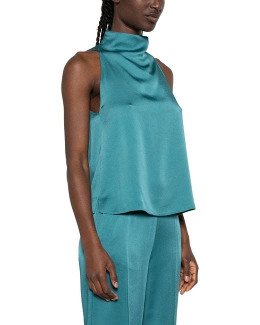 Forte_forte Blue Satin Turtle-Neck Top