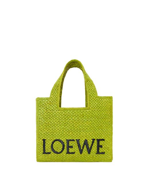 Loewe-Paulas Ibiza Green Loewe Font Small Raffia Tote Bag