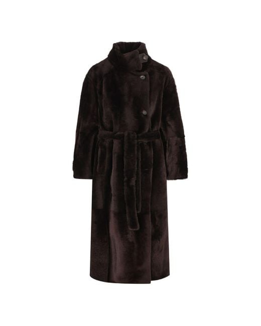 Brunello Cucinelli Black Belted Shearling Coat