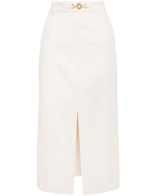 Patou White Slit-detail Denim Midi Skirt