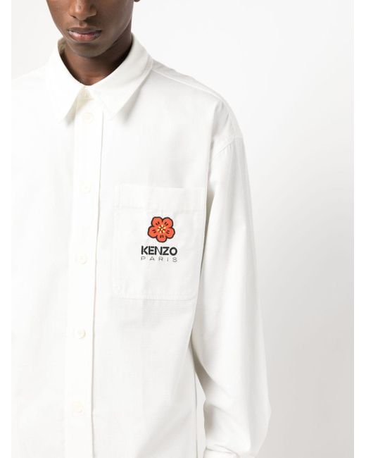 KENZO White Boke Flower Crest Cotton Shirt for men