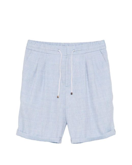 Brunello Cucinelli Blue Linen Blend Shorts for men
