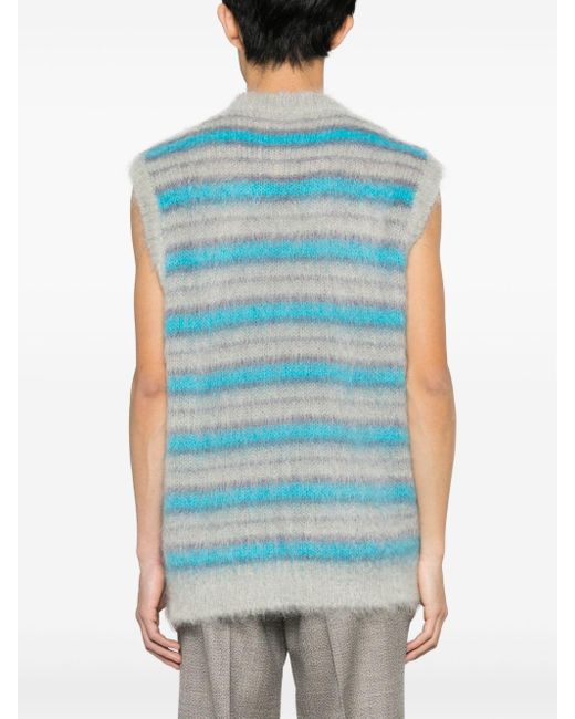 Marni Blue Striped-pattern Knitted Vest for men