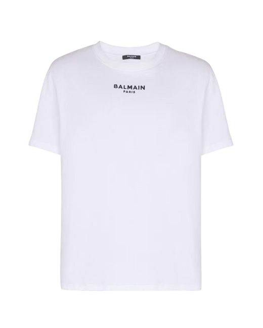 Balmain White T-Shirt With Embroidered Logo for men