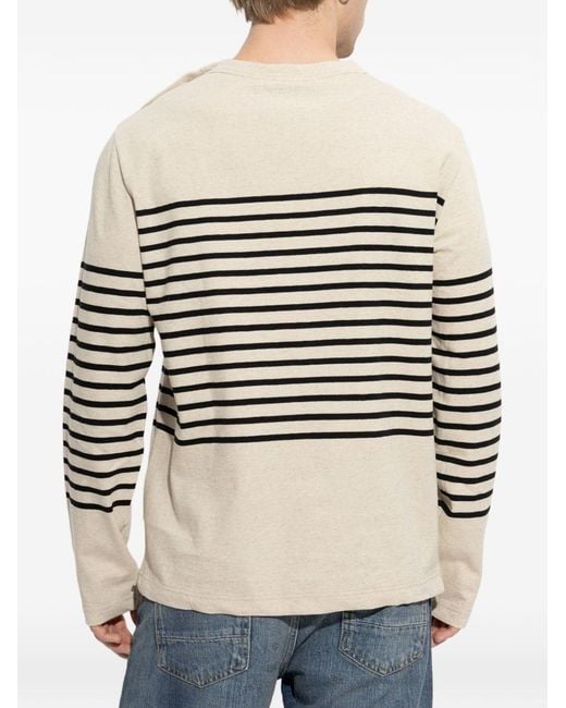 Emporio Armani White Linen Blend Striped Jumper for men