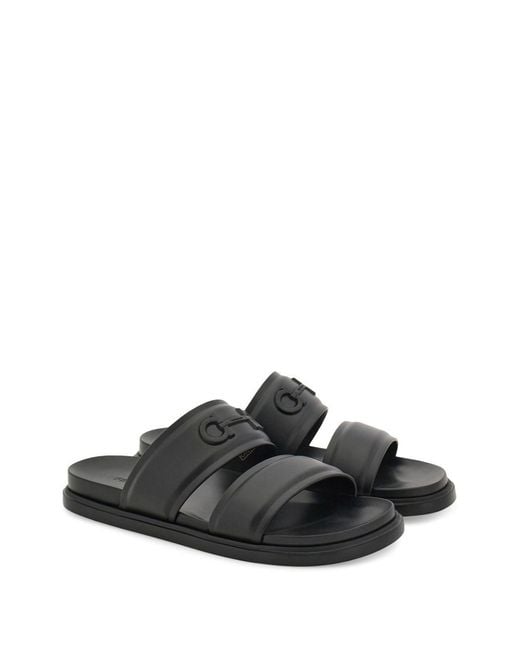 Ferragamo Black Gancini Ornament Slides for men