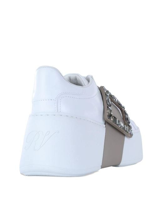 Roger Vivier White Viv Skate High Strass Leather Sneakers