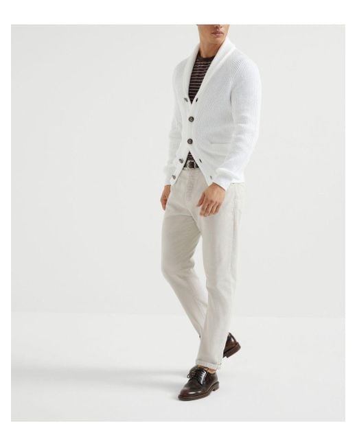 Brunello Cucinelli White Denim Leisure Fit Trousers for men