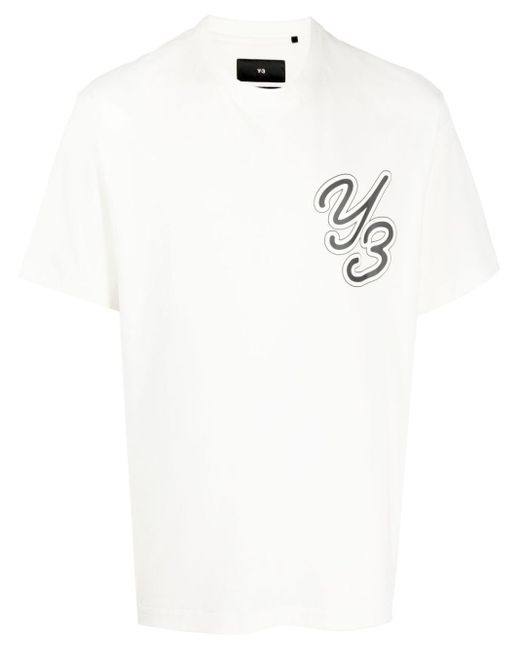 Y-3 White Logo-print Cotton T-shirt for men