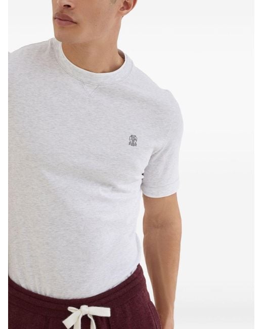 T-Shirt Con Design A Strati di Brunello Cucinelli in White da Uomo
