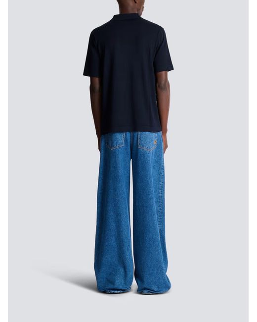 Balmain Blue Silk Polo Shirt for men