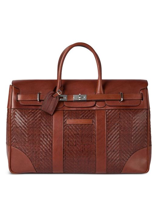 Brunello Cucinelli Red Leather Travel Bag for men