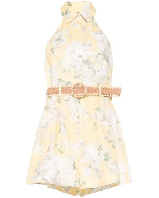 Zimmermann White Acacia Printed Linen Playsuit