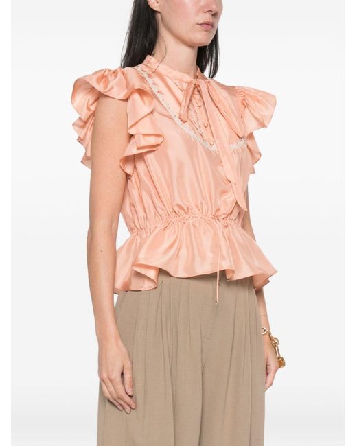 Chloé Pink Silk Rouched Top