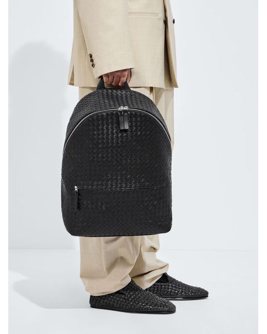 Bottega Veneta Black Woven Leather Backpack for men