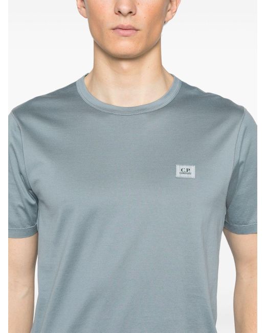 C P Company Blue Short Sleeve T-Shirt With Logo Patch for men