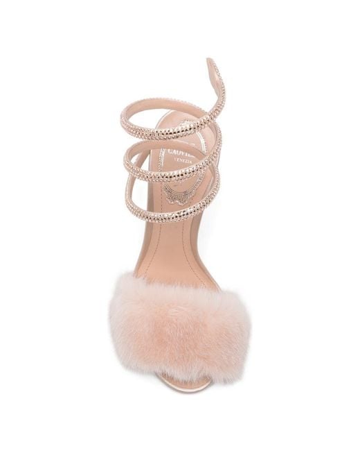 Rene Caovilla Pink Furry Heel Sandals