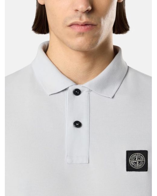 Stone Island White Logo Cotton Polo Shirt for men