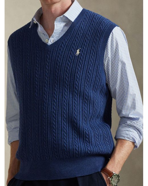 Polo Ralph Lauren Blue Cable-Knit Vest With Logo for men