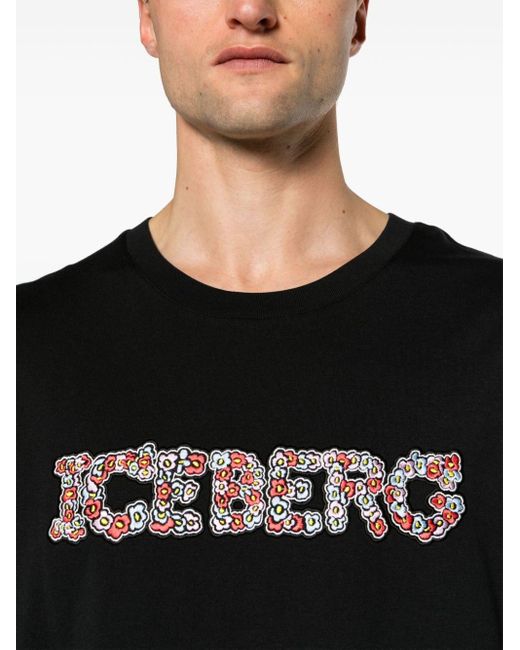 Iceberg Black 5d Logo-embroidered T-shirt for men