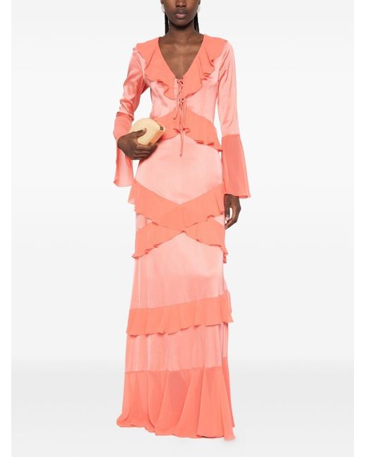 LES FILLES D'EVA Pink Long Dress With Ruffles