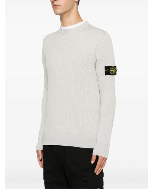 Stone Island White Wool Sweater for men