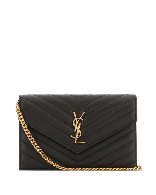 Saint Laurent Black Cassandre Leather Wallet On Chain