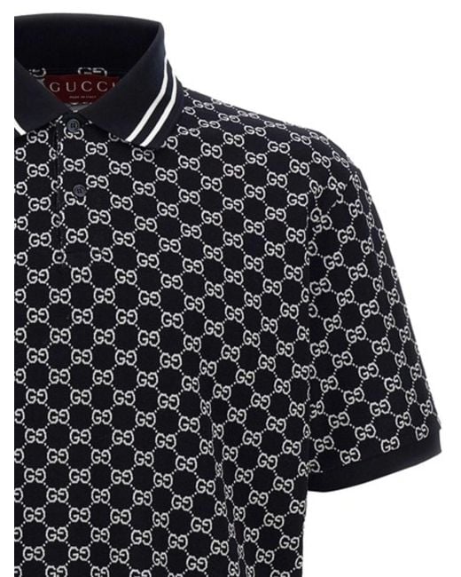 Gucci Black Gg Cotton Pique Polo Shirt for men