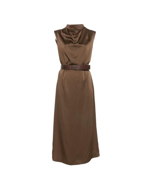 Brunello Cucinelli Brown Belted Midi Dress