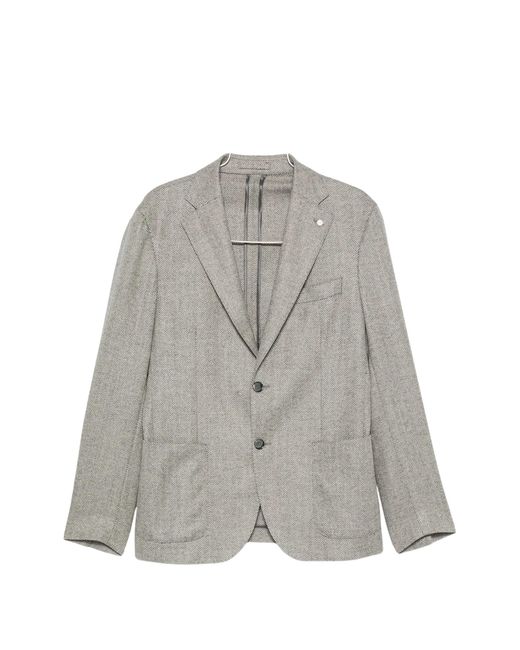 Luigi Bianchi Gray Herringbone-Pattern Single-Breasted Blazer for men