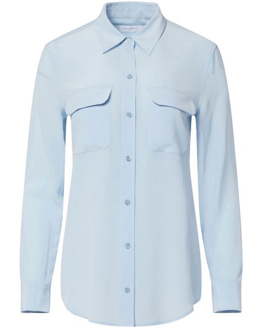 Equipment Blue Long-sleeve Silk Shirt