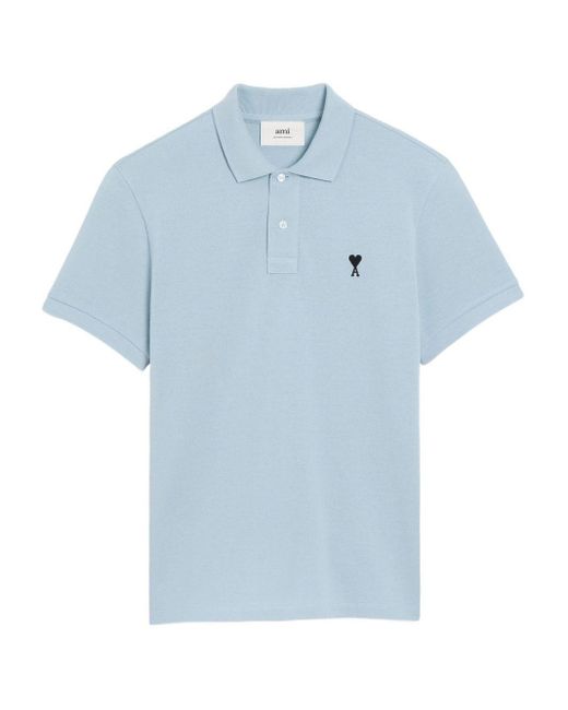 AMI Blue De Coeur Cotton Polo Shirt for men