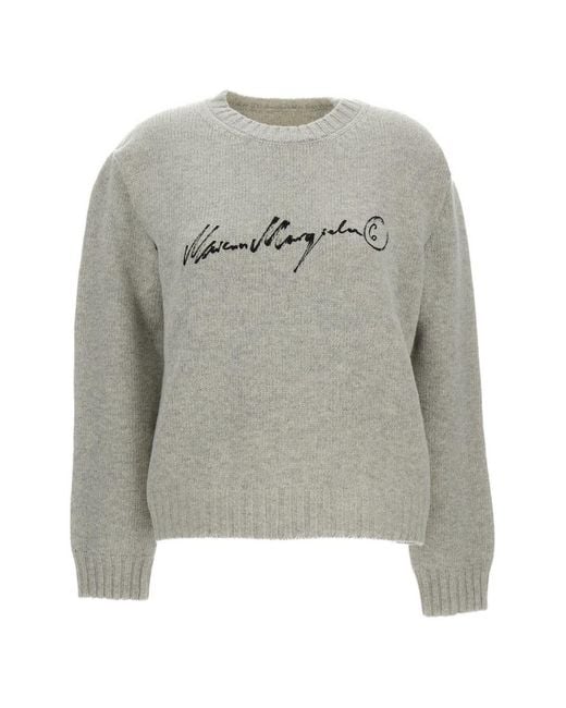MM6 by Maison Margiela Gray Wool Crewneck Sweater