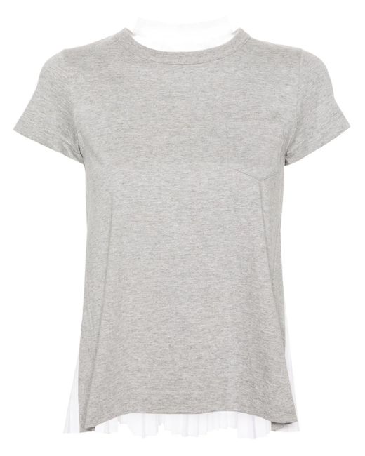 Sacai Gray Pleated-panel Jersey T-shirt