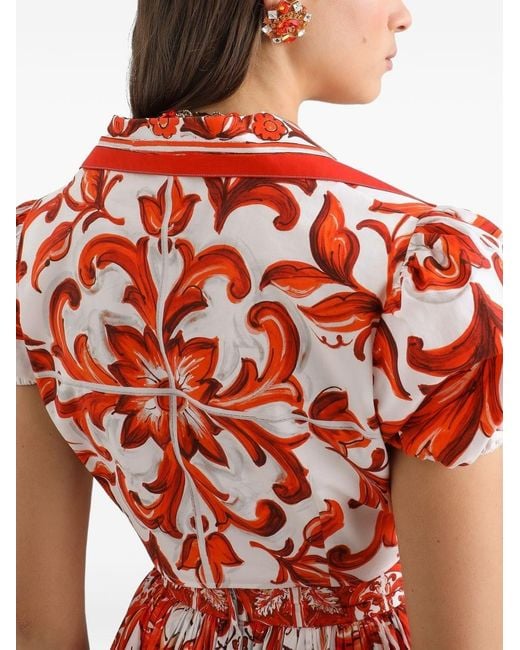 Dolce & Gabbana Red Maiolica Print Cotton Shirt