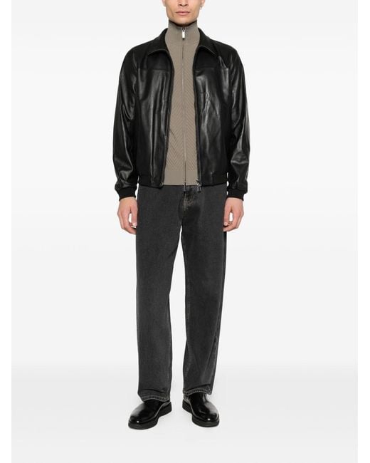 Emporio Armani Black Leather Blouson Jacket for men