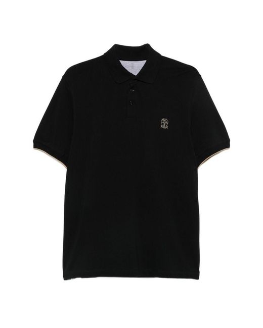 Brunello Cucinelli Black Logo Cotton Polo Shirt for men