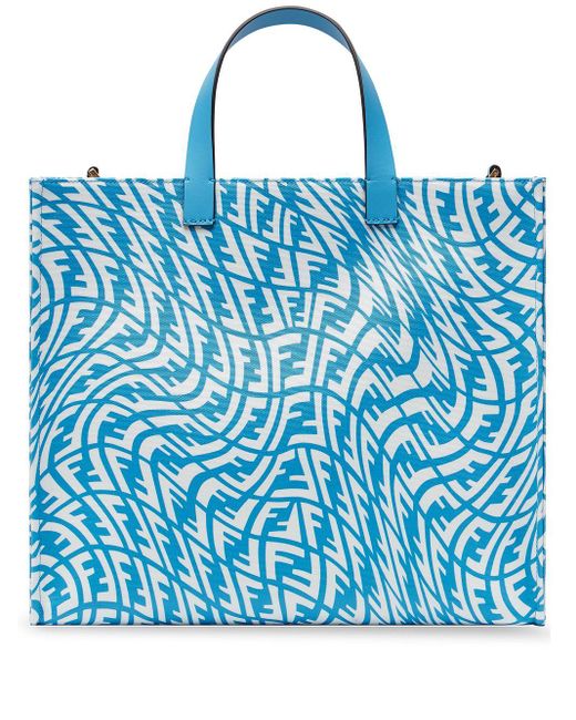 Fendi Blue Small Ff Vertigo Print Glazed Canvas Tote Bag