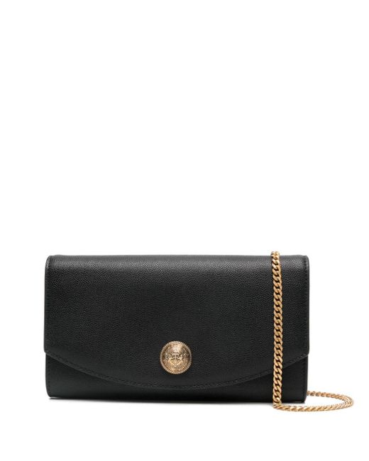 Balmain Black Embleme Leather Wallet On Chain