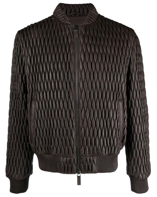 Emporio Armani Black Quilted Leather Jacket for men