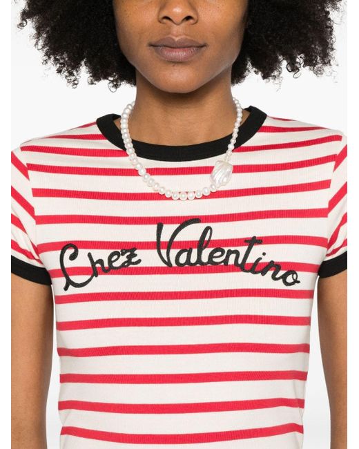 Valentino Red Chez Striped T-Shirt