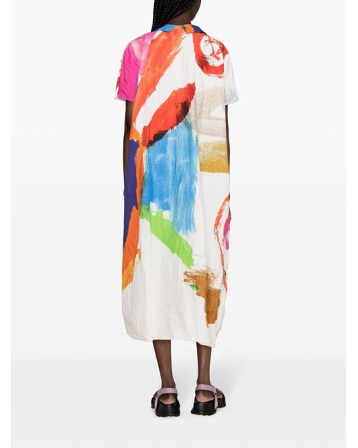 Daniela Gregis White Abstract-print Belted Maxi Dress