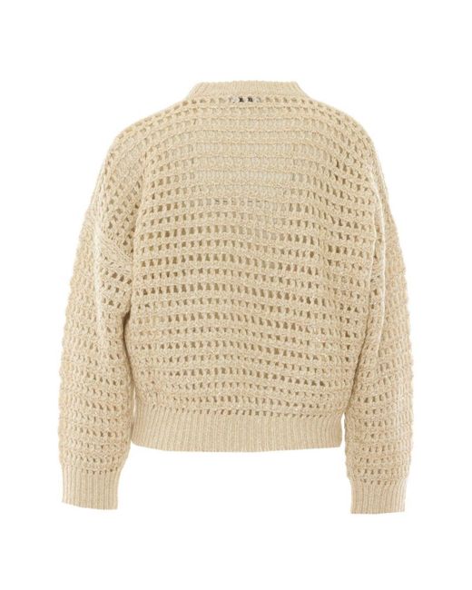 Brunello Cucinelli Natural Wool And Cashmere Open-Knit Sweater