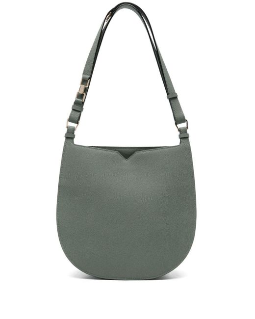 Valextra Gray Leather Medium Hobo Bag