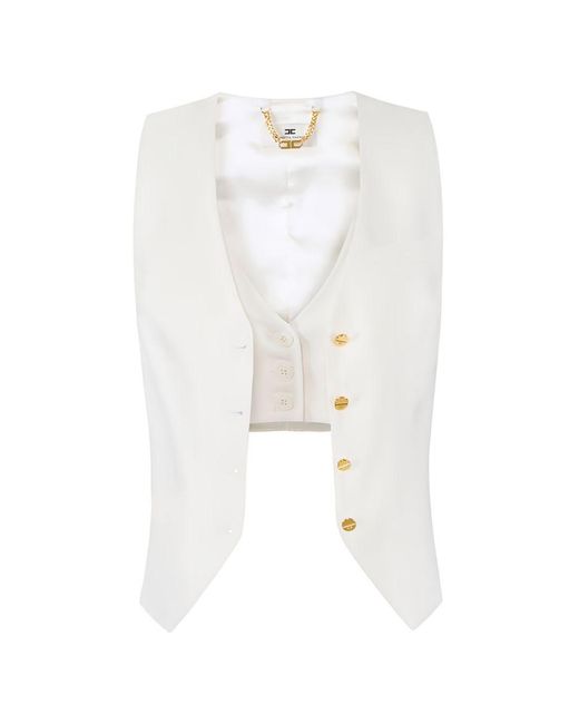 Elisabetta Franchi White Linen Blend Vest